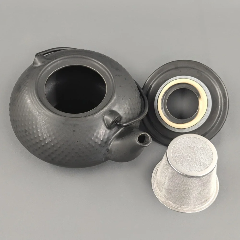 Morris Design Black Ceramic Hobnail Teapot with Infuser and Metal Handle